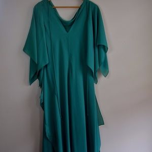 Vintage Flowy Teal/Green Dress with Slip and Belt Options